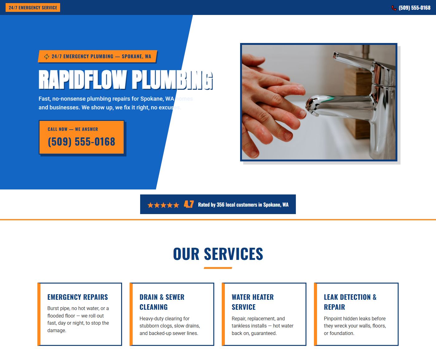 Example plumbing company website