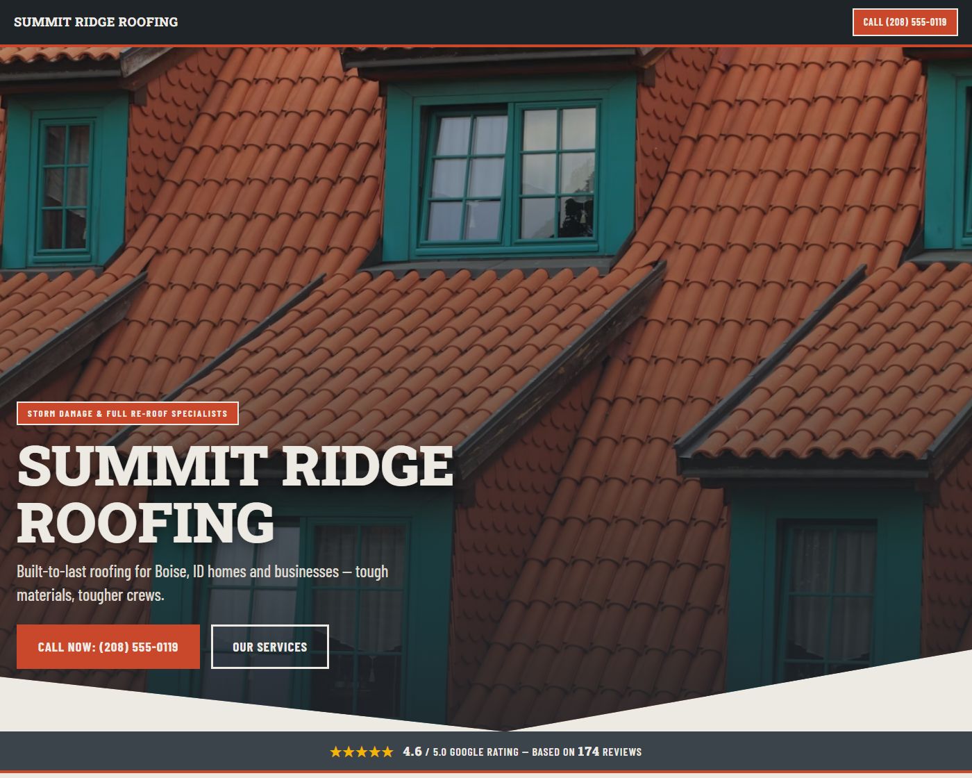 Example roofing contractor website